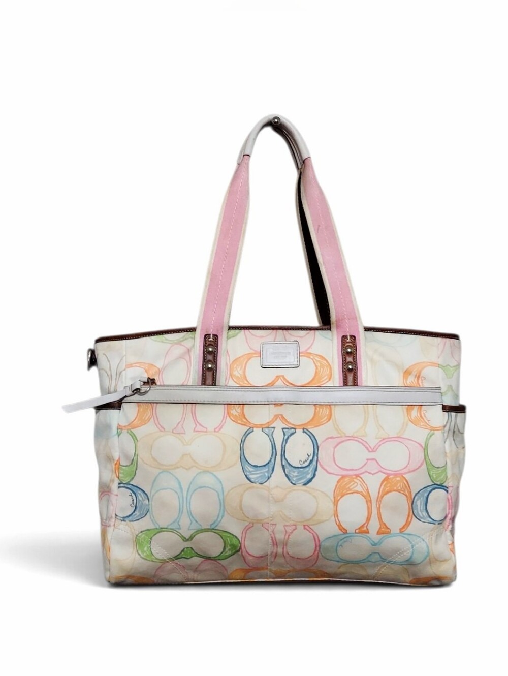 Coach Y2K 2000 Pastel Scribble "C" Multi Function Lg Tote W/ Shoulder Strap